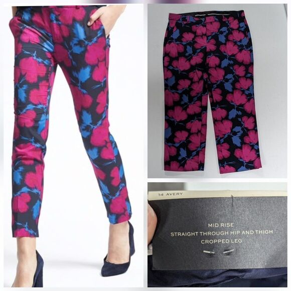 Banana Republic NWT Size 14 Pink Floral Avery Mid Rise Straight Cropped Pant - Picture 2 of 11